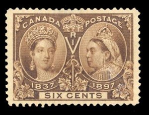 Canada 55, $220, 1897 6c yellow brown, hinge remnant, thin