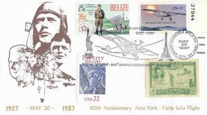 1977 FDC, #1710, 13c Lindbergh Flight, neat cachet - dual cancel 60th Anniv.