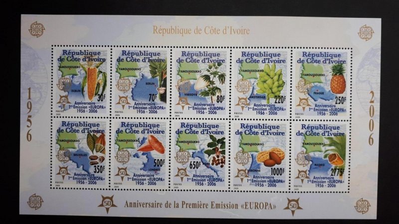 50th anniversary of EUROPA stamps - Ivory Coast compl set in 1 sheet ** MNH