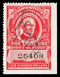 Scott R333 1941 $100.00 Dated Red Documentary Revenue Used F-VF