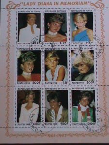 CHAD 1998 IN MEMORIAM OF PRINCESS DIANA COT SHEET-VF FIRST DAY ISSUED CANCEL