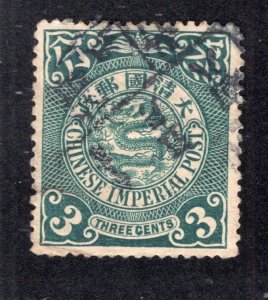 China 1910 3c slate green Dragon, Scott 125 used, value = $2.50