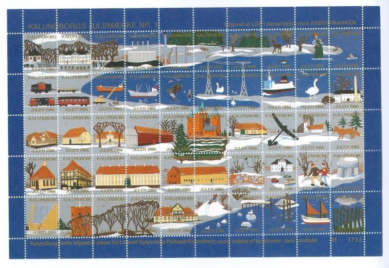 Denmark Christmas Sheet 1986 Kalundborg  # 1 Issue. Animals, Ship,Train,Railway. 