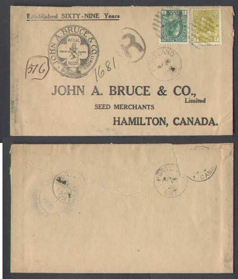 Canada-covers #3617 -  1c + 7c Admiral registered - Peel Cnty-Portland,Ont-Ap