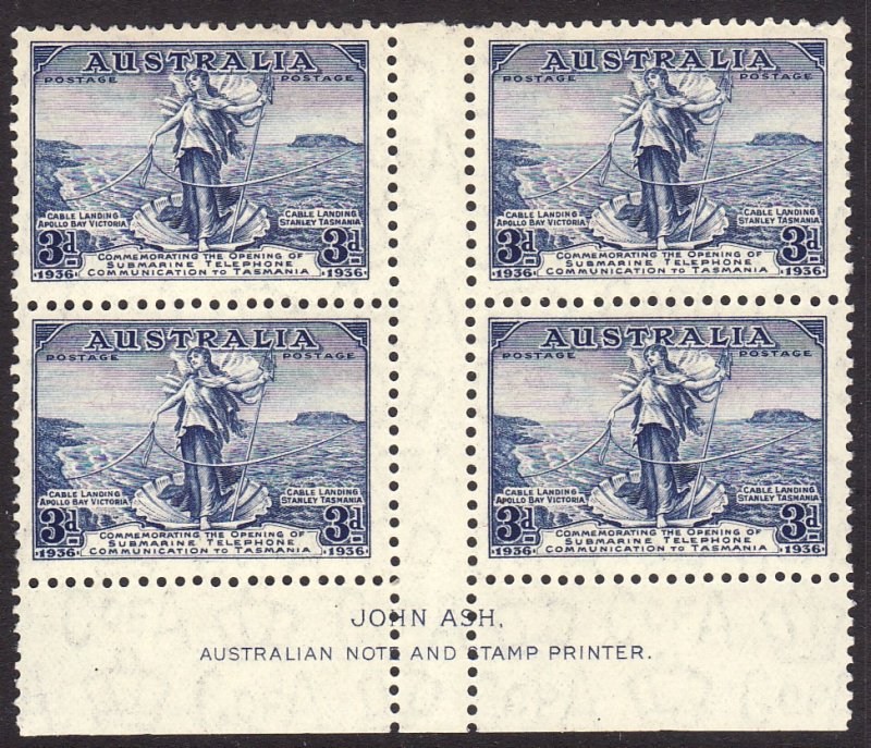 1936 Australia /Tasmania telephone link Imprint gutter block MNH Sc#157 158