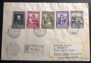 1964 Vatican Registered Cover To Buenos Aires Argentina Michelangelo Stamps