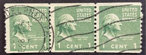 US #839 Used Coil  Strip of 3 - 1c George Washington 1939 [B16.1.2]