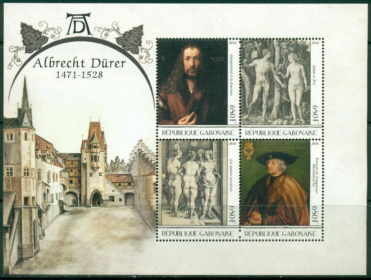 Art Albrecht Durer Gravure Painting Nude Middle Ages Germany Gabon MNH stamp set