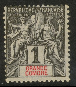 GRAND COMORO 1897-1907 1c Navigation and Commerce Issue Sc 1 MH