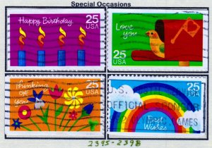 SC# 2395-2398 - (25c) - Special Occasions, used set of 4 singles