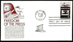 1119 4c Freedom of the Press FDC Anderson brown cachet Sept 22,1958