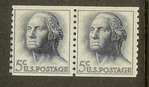 United States, Scott #1229, 5c Washington Coil Pair, MNH