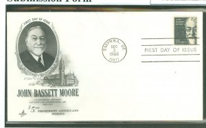 US 1295 1966 $5.00 John Bassett Moore (high value prominent American Series) on an unaddressed first day cover with an artcraft