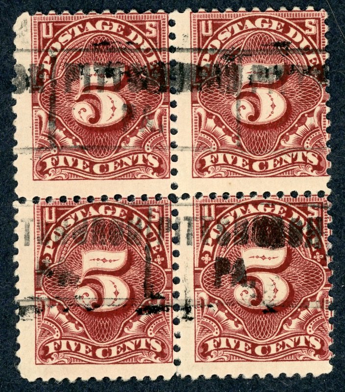 #J34 – 1895 5c Postage Due Stamp.  Block of 4.  Used.