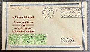 728  Unknown Cachet 1933 Century of Progress, Chicago FDC   P-21