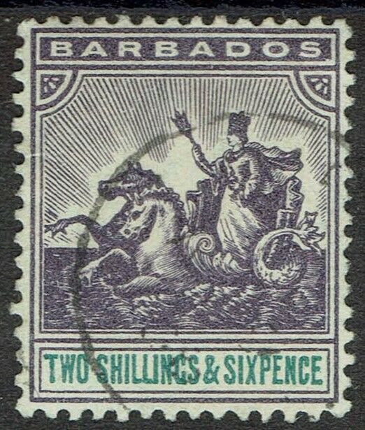 BARBADOS 1905 QV SEAHORSES 2/6 USED 