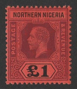 NORTHERN NIGERIA 1912 KGV £1 purple & black on red. MNH **.