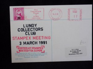 LUNDY STAMP USED ON 1991 POSTCARD 