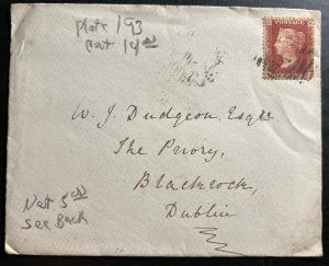 1877 England Vintage Cover To Dublin Ireland Sc#1 Plate 193