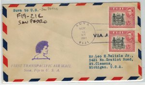 TRANS-PACIFIC AIRMAIL FIRST FLIGHT F19-21C SUVA FIJI TO SAN PEDRO CALIFORNIA