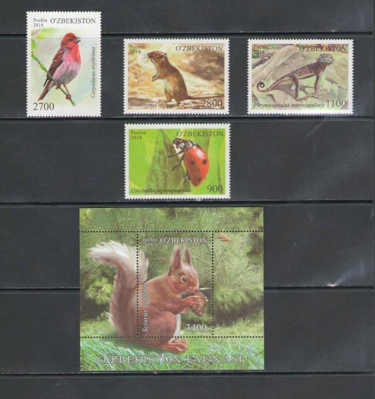 UZBEKISTAN: 2018 NEW ISSUE   /**Beautiful WILDLIFE**/ Complete Set & SS  / MNH.