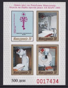 Macedonia #RA28-RA31a  MNH 1993 postal tax sheet imperf.  cancer therapy