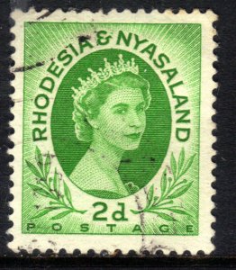 Rhodesia & Nyasaland 1954 - 56 QE2 2d Bright Green used SG 3 ( R333 )