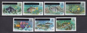 Caicos Islands 1-7 MNH 1981 Overprinted Full Fish Set Very Fine