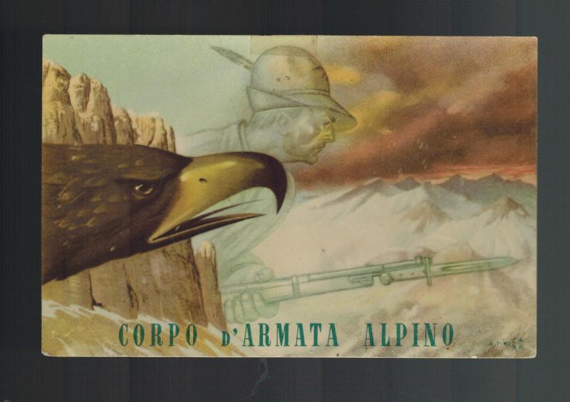 1943 Army Field Post Italy postcard cover Alpine Soldier Attacking