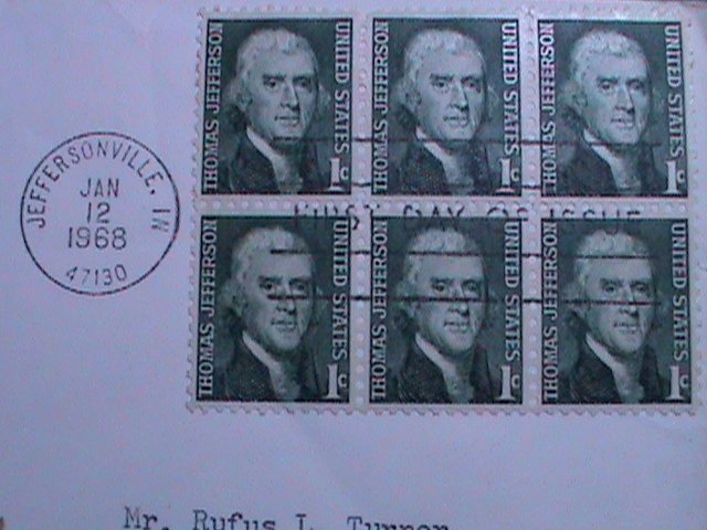 ​UNITED STATES-1968 SC# 1278 THOMAS JEFFERSON FIRST DAY COVER-USED: VERY FINE