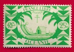 FRENCH POLYNESIA SCOTT#138 1942 25c CANOE - MH
