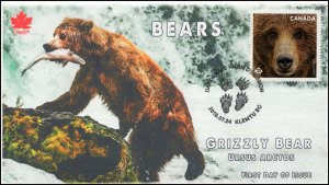 CA19-025, 2019, Canadas Bears, Pictorial Postmark, First Day Cover, Grizzly Bear