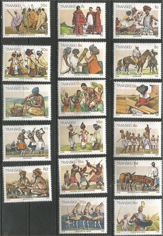 TRANSKEI, 1984-90, MNH Set of 17, Definitive, Scott 129-150