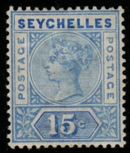 SEYCHELLES SG30a 1900 15c ULTRAMARINE WITH REPAIRED S MTD MINT 