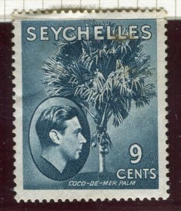 SEYCHELLES; 1938 early GVI issue Mint hinged Shade of 9c. Ordinary paper