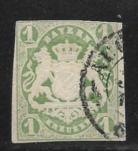 Bavaria - Scott #15 1kr Yellow green Coat of Arms Embossed Average - Used