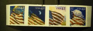 Scott 4236-9 or 4239a, 42c Flag, Strip of 4, Scott # order, Fresh off the roll