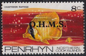 Penrhyn 1978 MH Sc #O6 O.M.H.S. on 8c Chaetodon raffessi Fish