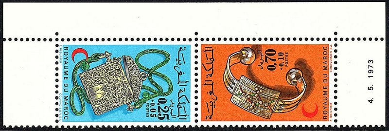 Morocco B29-B30a tête-bêche pair,MNH.Moroccan Red Crescent Society.Jewelry,1973