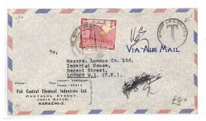 PAKISTAN Cover *RMS AIR SET-5* Karachi UNDERPAID TAXE Postmark 1950s London AK29