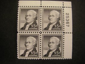 Scott 1053, $5 Alexander Hamilton, PB4 #25367 UL, MNH Liberty Beauty