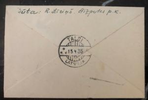 1935 Aizpute Latvia Airmail cover to Talsi Sc# CB 14-17a Imperial Wounded Aviato