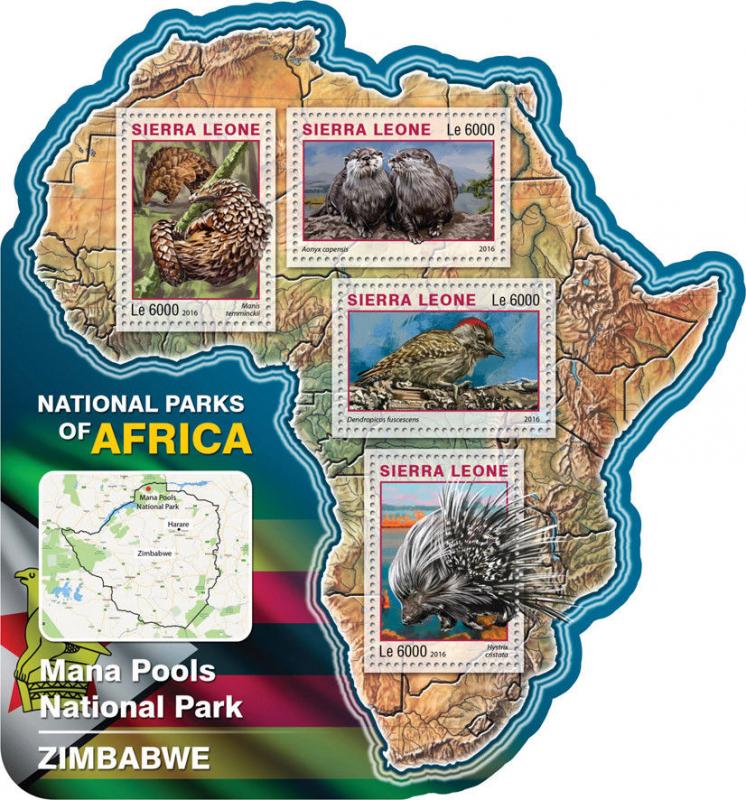 Sierra Leone 2016 MNH Mana Pools National Park 4v M/S Birds Pangolins Stamps