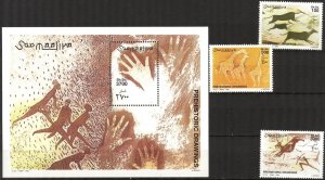 Somalia 2002 Prehistoric Drawings set of 3 + S/S MNH **