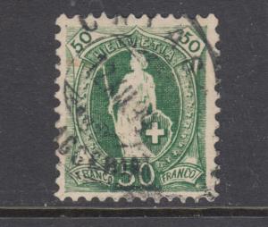 Switzerland Sc 96 used. 1899 50c green Standing Helvetia, perf crease