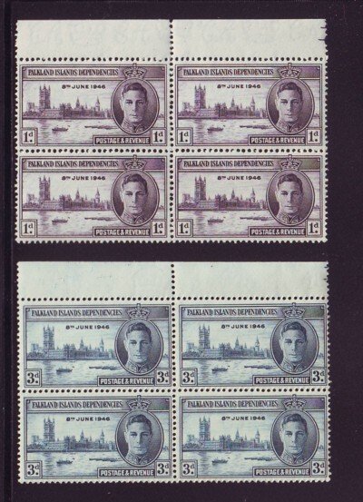 Falkland Islands Dep Sc1L9-0 1946 Peace stamps Bl of 4 NH