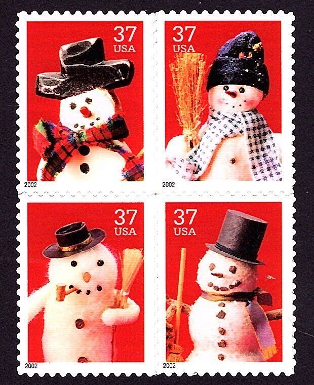 3676-79 Holiday Snowmen, Block of 4 (Ready to Mount) Mint VF NH