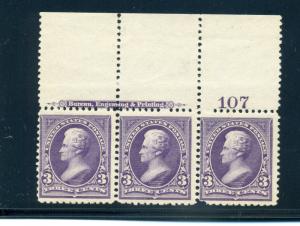 Scott #253 Jackson Mint NH Plate # & Impt. Strip with Weiss Cert (Stock 253-16)