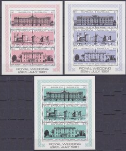 1981 Barbuda B58-B60 Palaces / Prince Charles and Princess Diana 18,00 €