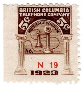 (I.B) Canada Telegraphs : British Columbia 5c (1923)